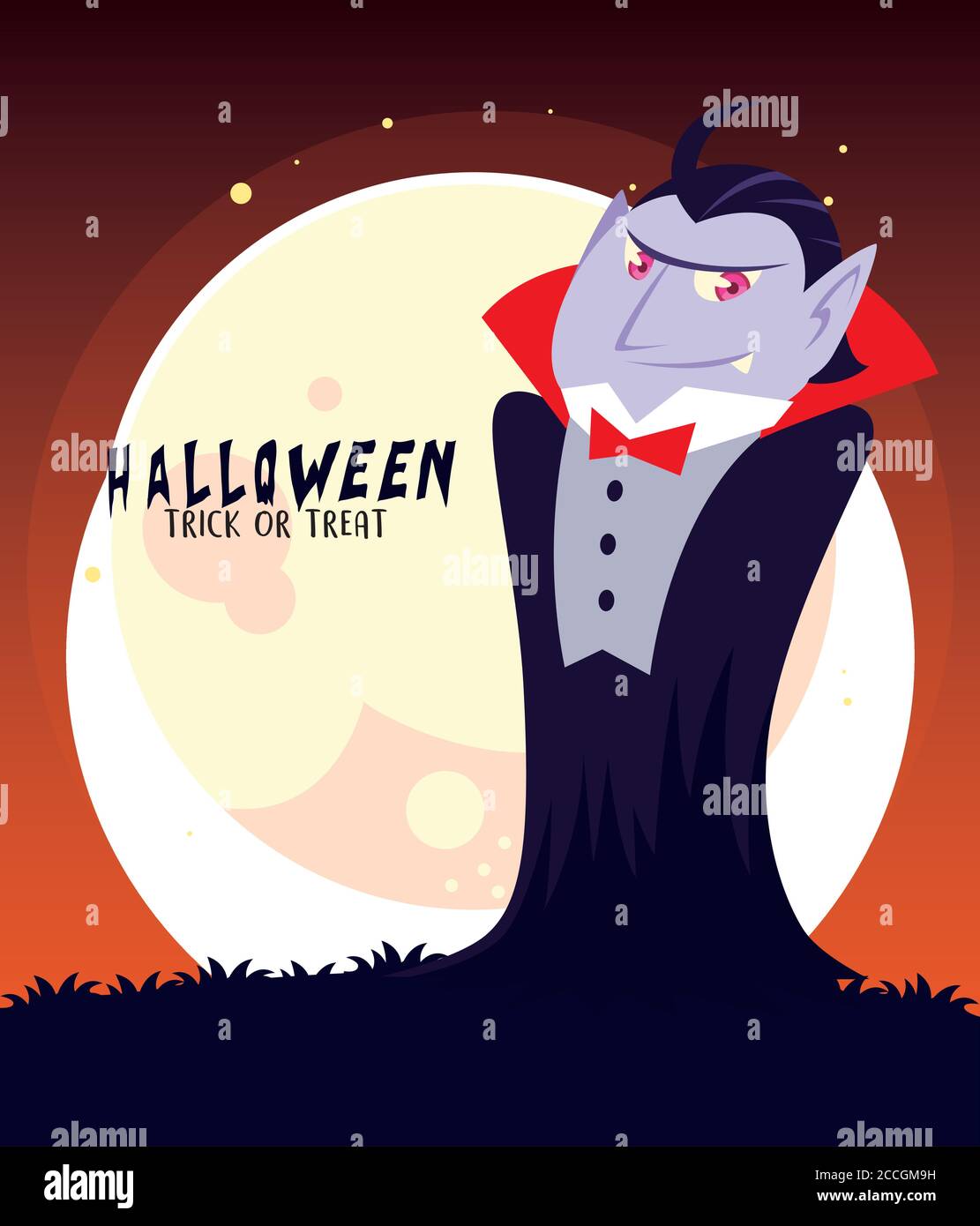 Halloween vampire cartoon at night design, Holiday and scary theme ...