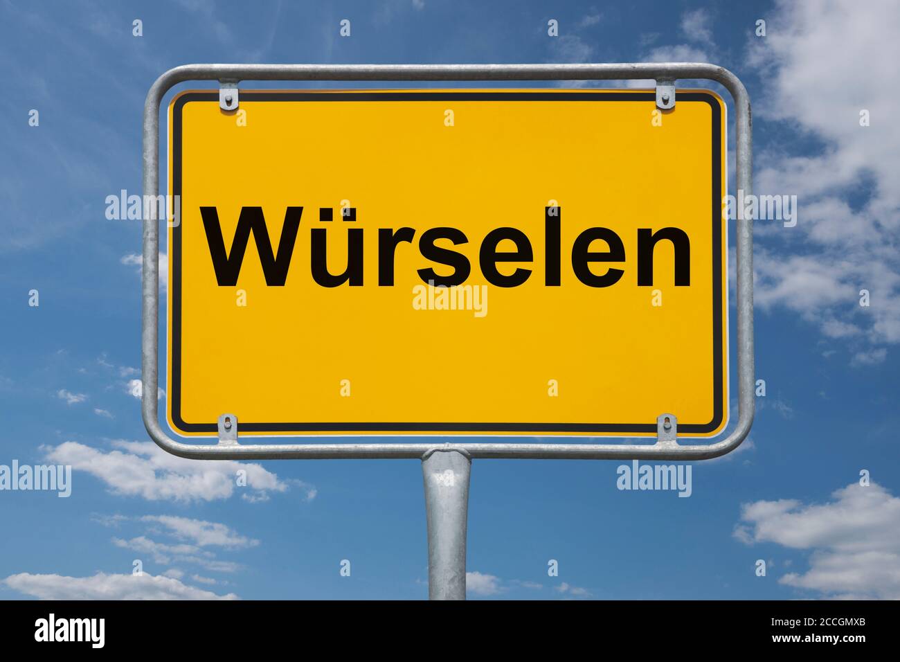 Ortstafel Würselen, Nordrhein-Westfalen, Deutschland | Place name sign Würselen, North Rhine-Westphalia, Germany, Europe Stock Photo