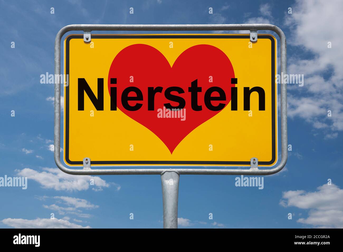 Ortstafel Nierstein, Rheinland-Pfalz, Deutschland | Place name sign Nierstein, Rhineland-Palatinate, Germany, Europe Stock Photo