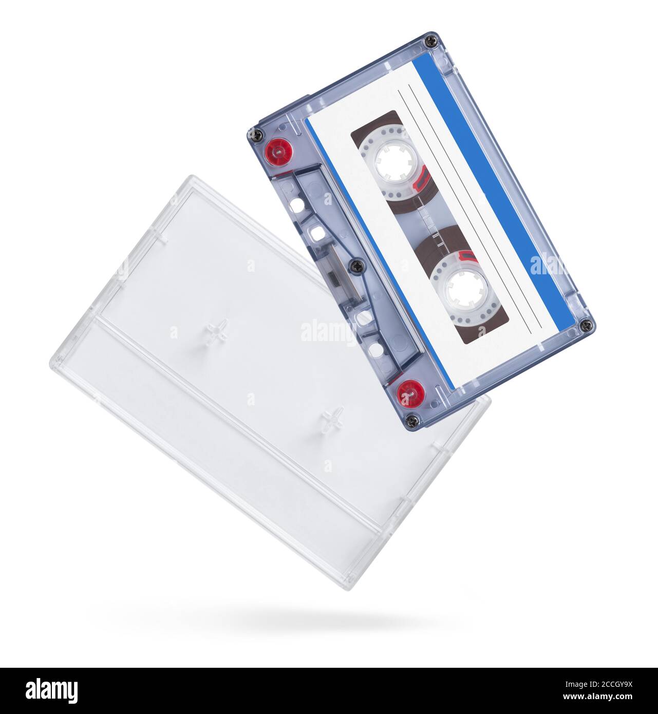 Old audio tape compact cassette with box isolated on white background ...