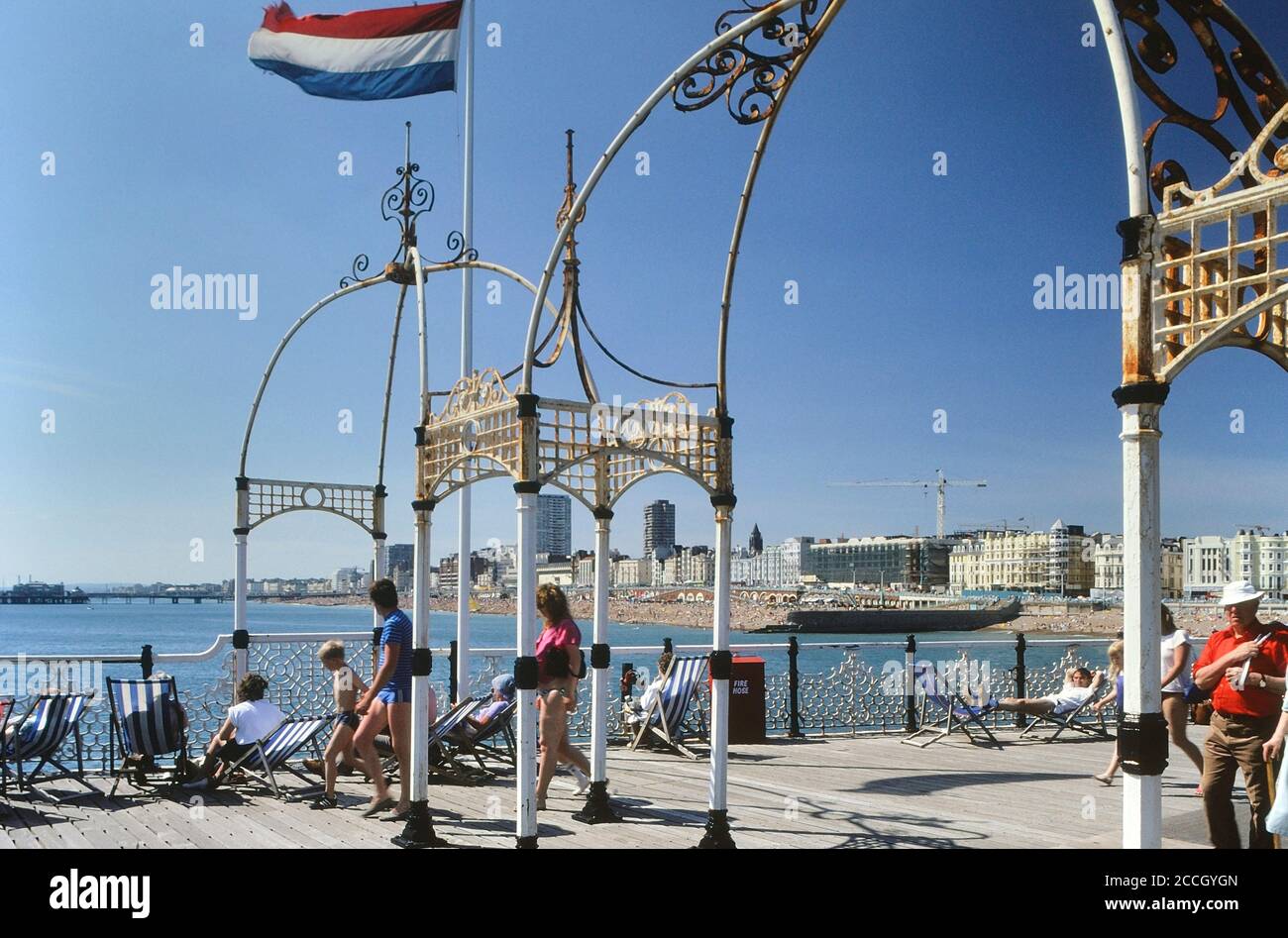 View from The Palace Pier looking towards West Pier, Brighton, East Sussex, England, UK. Circa 1980s Stock Photo