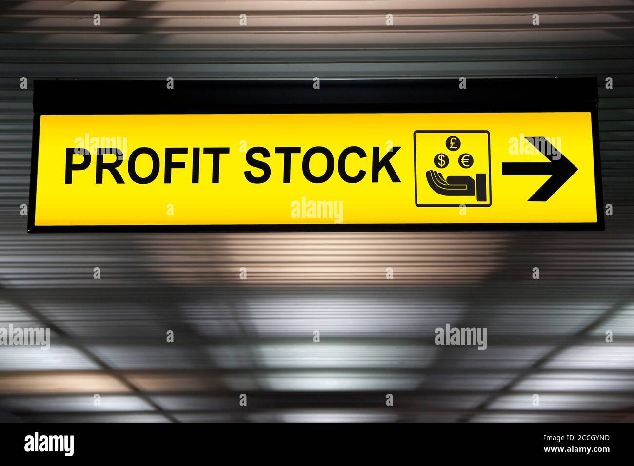 Business financial investment concept :stock money profit yellow sign with icon and arrow Stock Photo