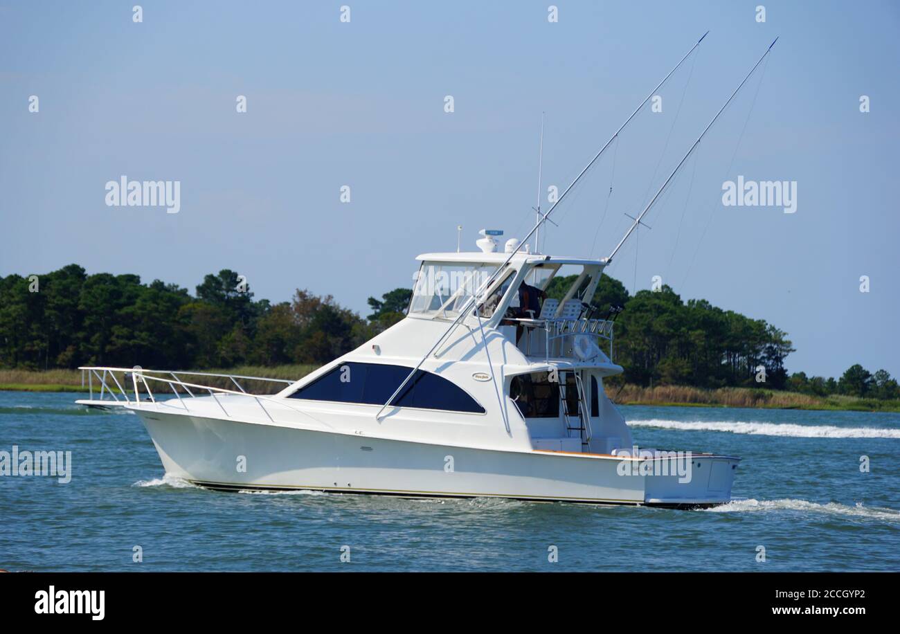 Bethany Beach, Delaware, U.S.A August 1, 2020 A luxury boat passing