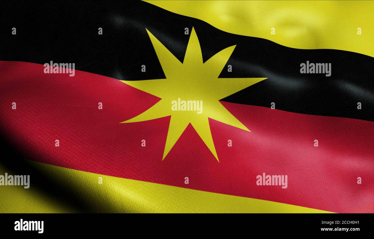 3D Illustration of a waving Malaysia state flag of Sarawak Stock Photo