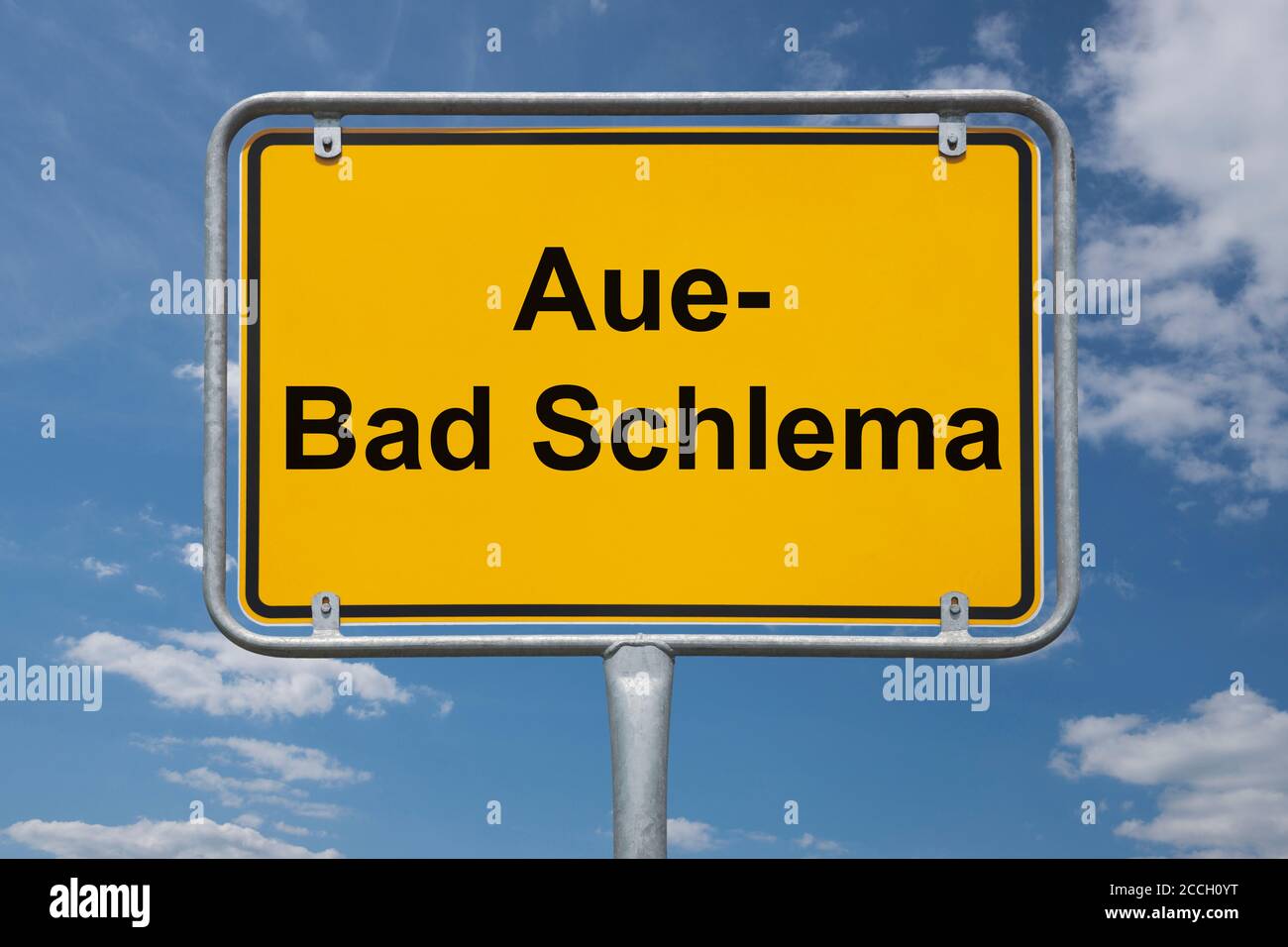 Ortstafel Aue-Bad Schlema, Sachsen, Deutschland | Place name sign Aue-Bad Schlema, Saxony, Germany, Europe Stock Photo