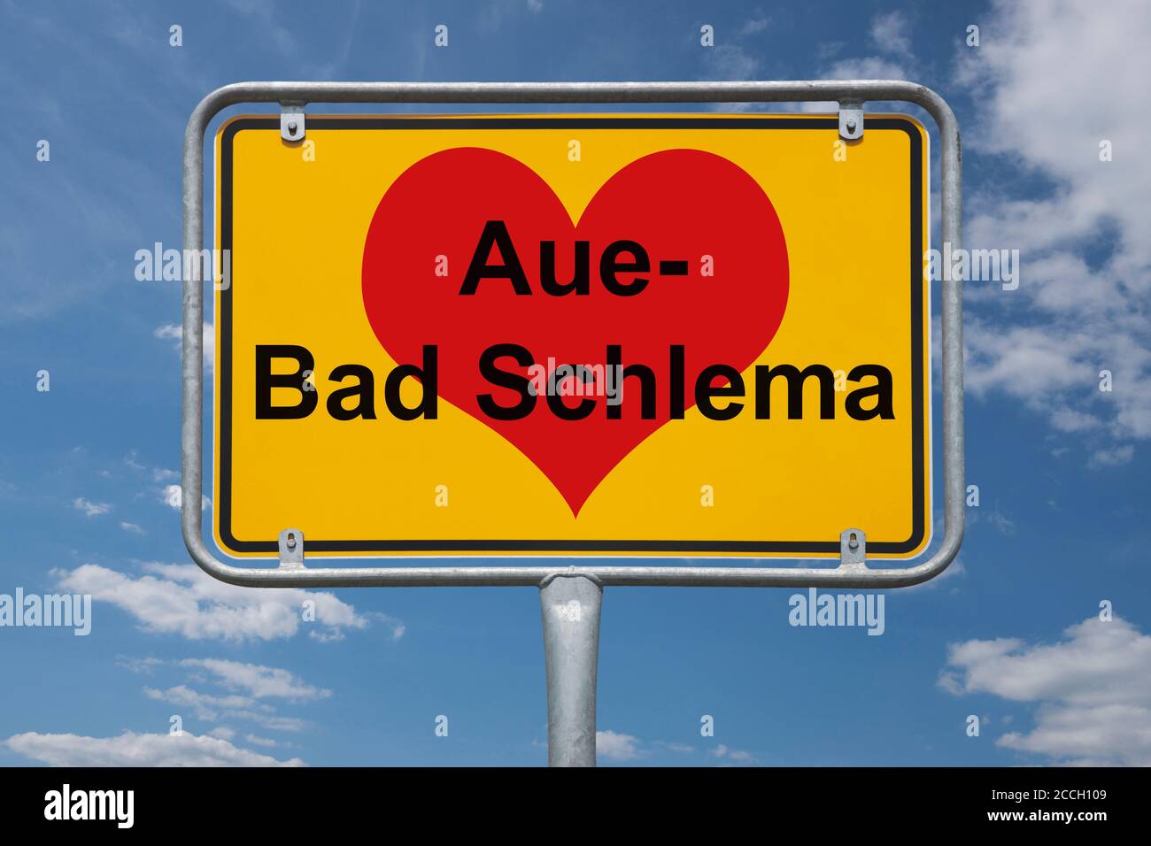 Ortstafel Aue-Bad Schlema, Sachsen, Deutschland | Place name sign Aue-Bad Schlema, Saxony, Germany, Europe Stock Photo