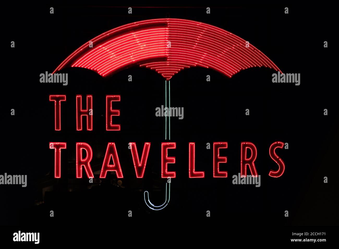 Travelers Insurance company sign Stock Photo - Alamy