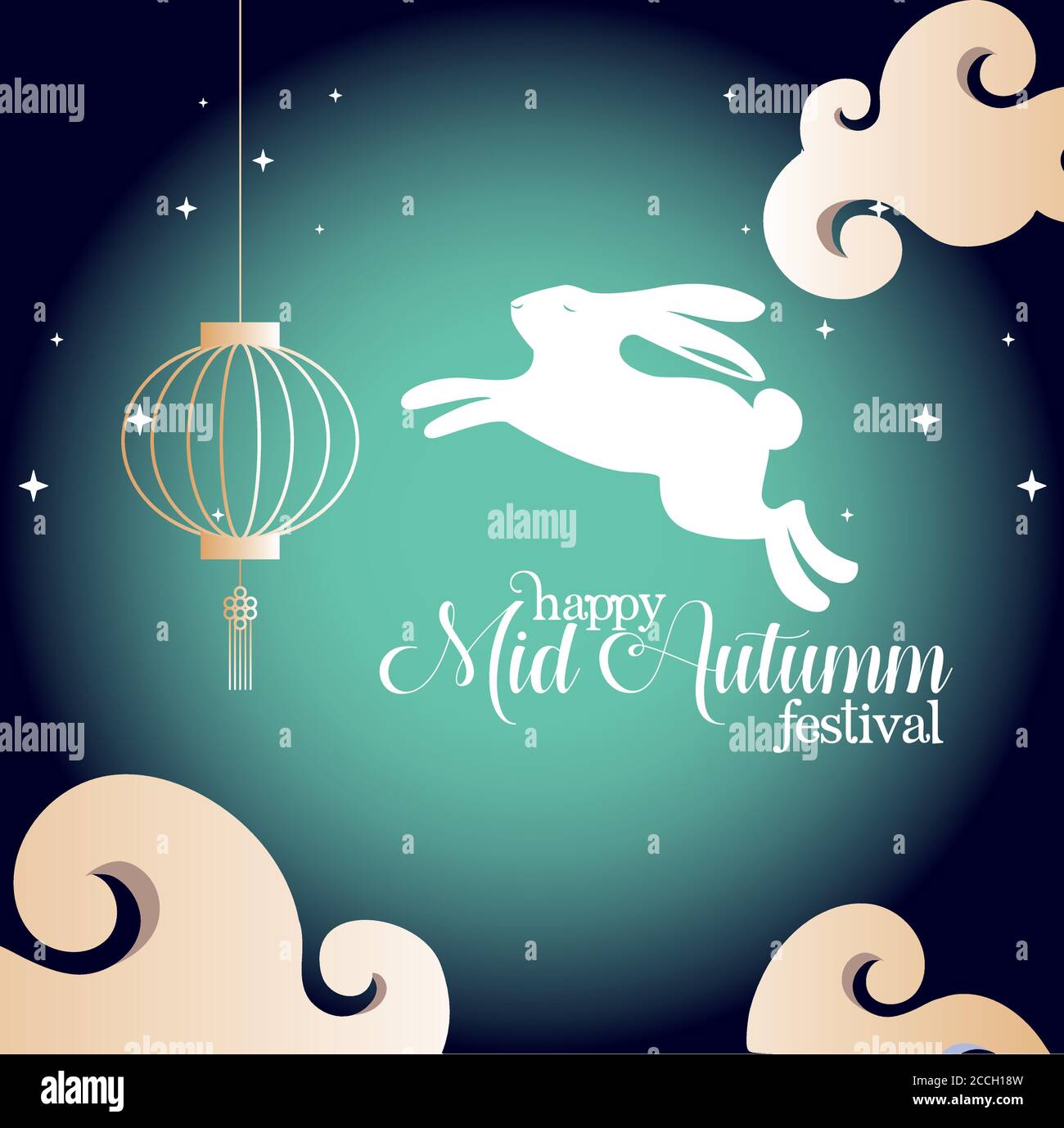 rabbit with clouds and lantern design, Happy mid autumn harvest ...