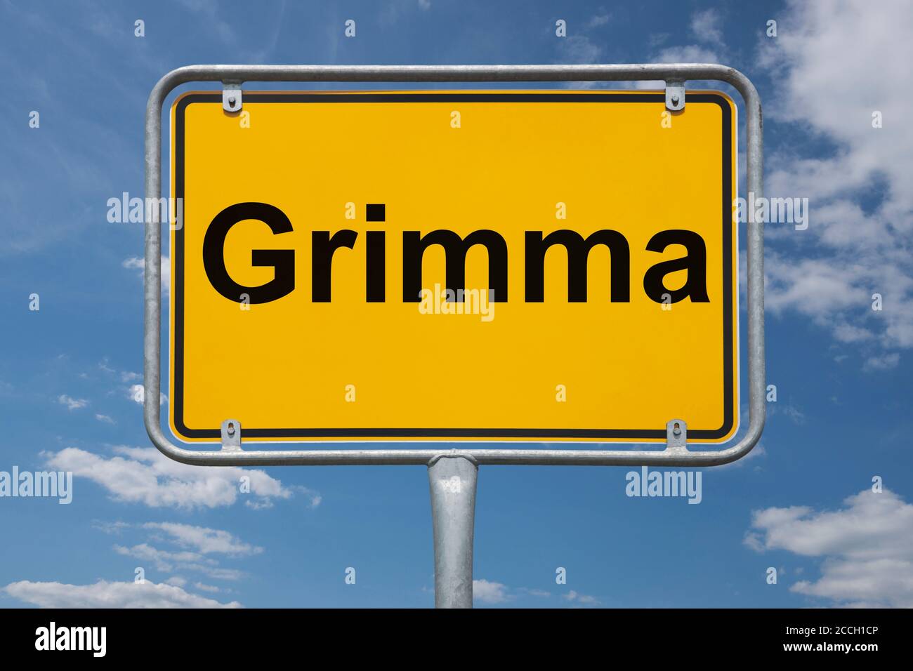 Ortstafel Grimma, Sachsen, Deutschland | Place name sign Grimma, Saxony, Germany, Europe Stock Photo