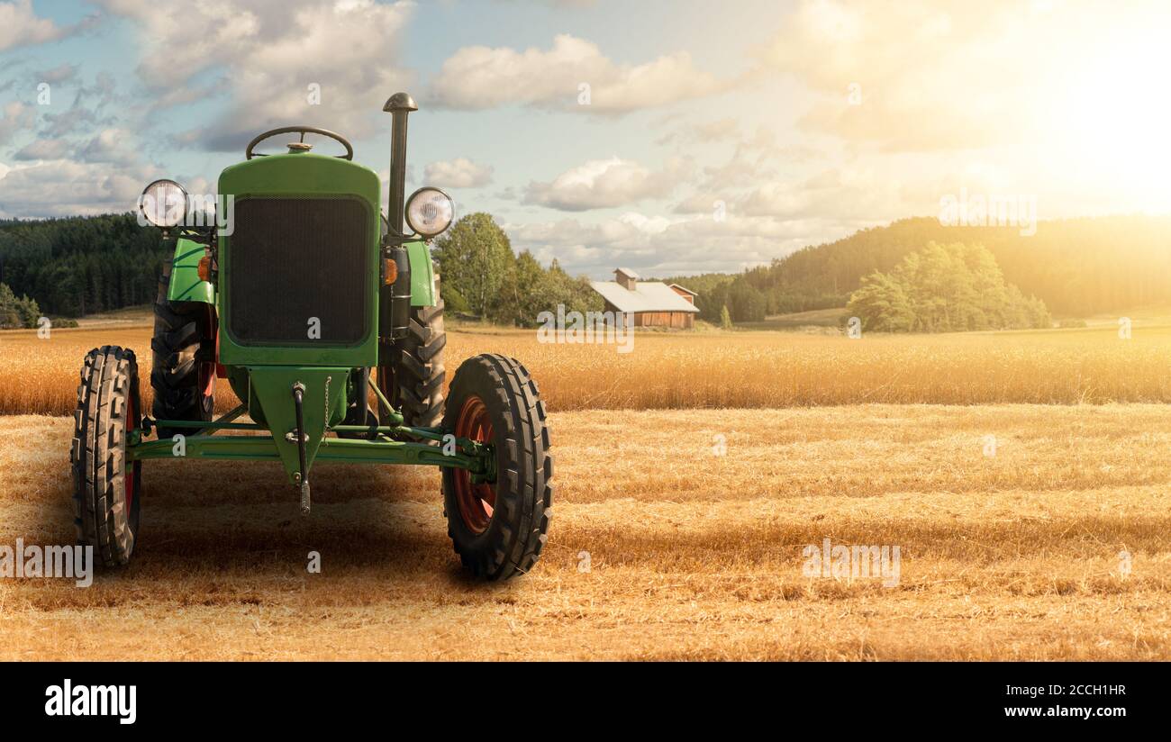 Old green vintage tractor on hi-res stock photography and images - Alamy