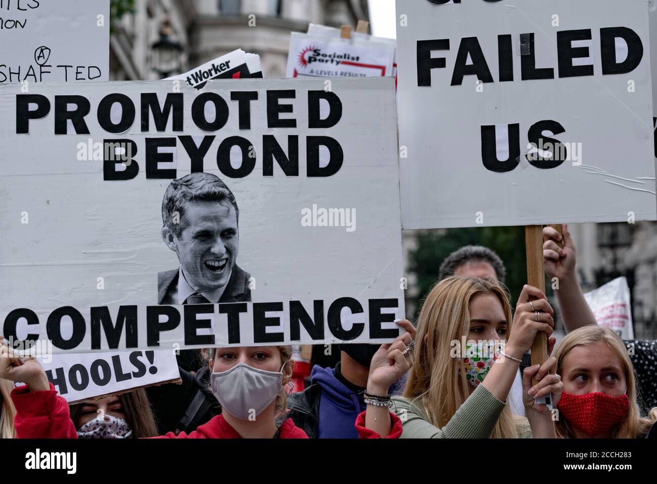 A-Level pupils protest opposite Downing Street against the decision to ...