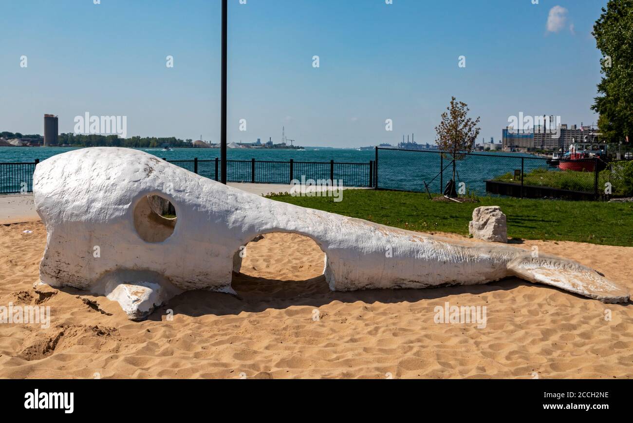 Detroit, Michigan - A whale next to the Detroit River in a playground at Riverside Park. Stock Photo