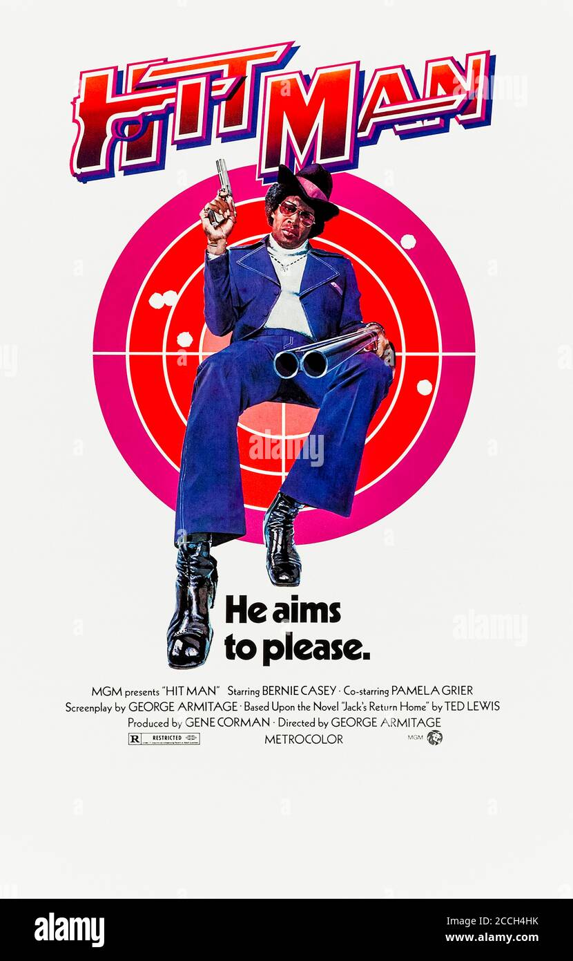 Hit Man (1972) directed by George Armitage and starring Bernie Casey, Pam Grier, Lisa Moore and Sam Laws. Blaxploitation adaptation of Ted Lewis' book relocated to California, a hit man returns home for his brothers funeral and investigate his untimely demise. Stock Photo