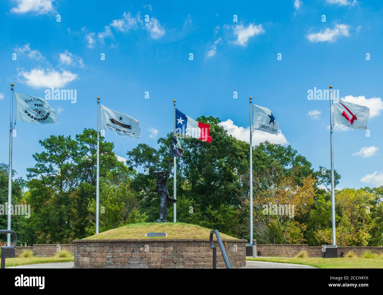 Lone Star Monument and Historical Flags Park (Texas Revolution Flags) in Conroe, Texas. Stock Photo