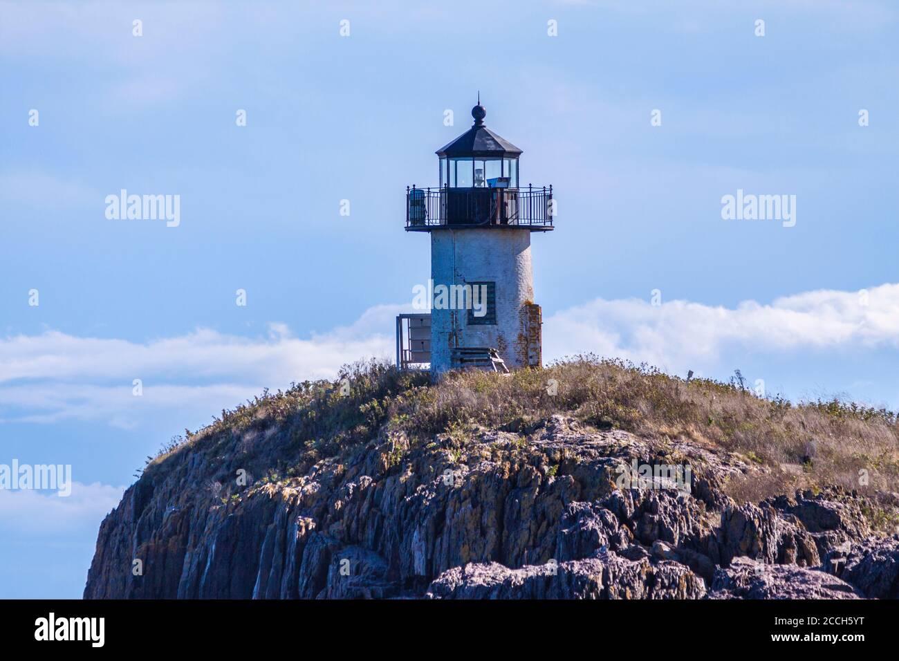 Pond Island Lighthouse, located on Pond Island at the mouth of the  Kennebec River in Maine, was established in 1821 and replaced in 1855. Stock Photo