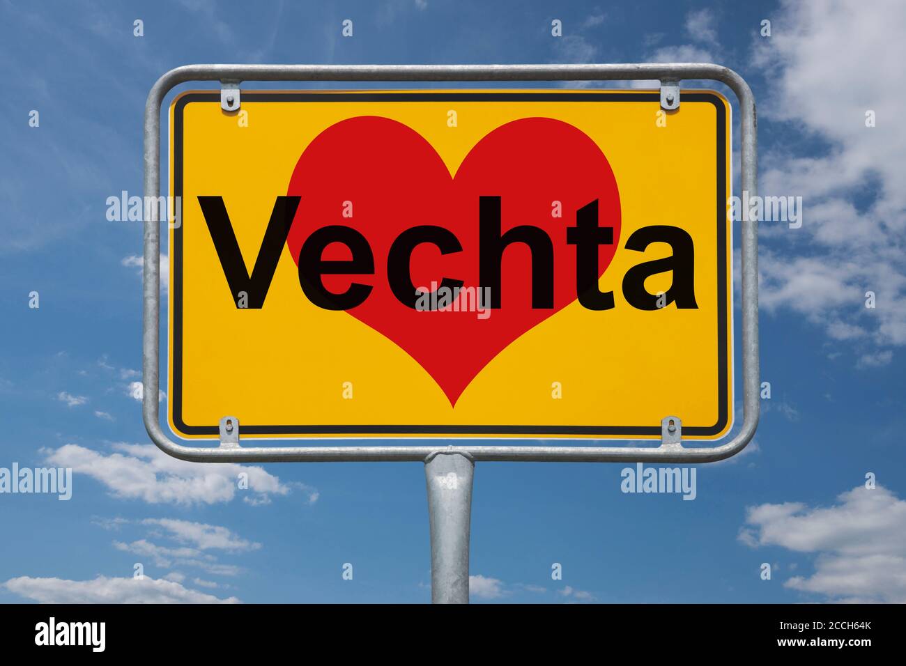 Ortstafel Vechta, Niedersachsen, Deutschland | Place name sign Vechta, Lower Saxony, Germany, Europe Stock Photo