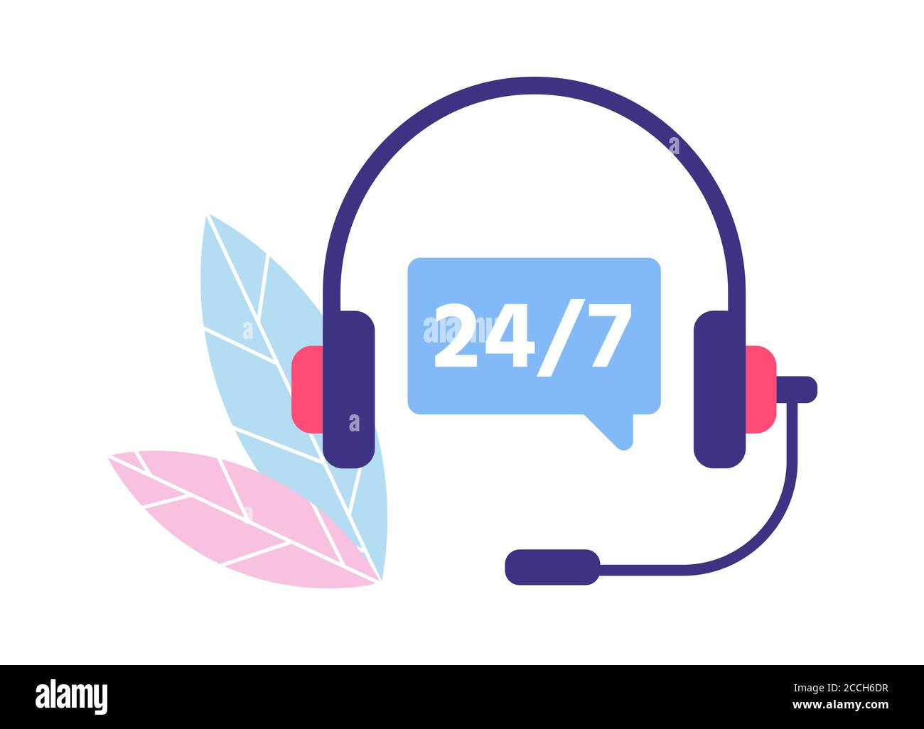 Customer service support. 24 7 personal assistant. Headphones symbol for operator. Consulting clients online Stock Vector