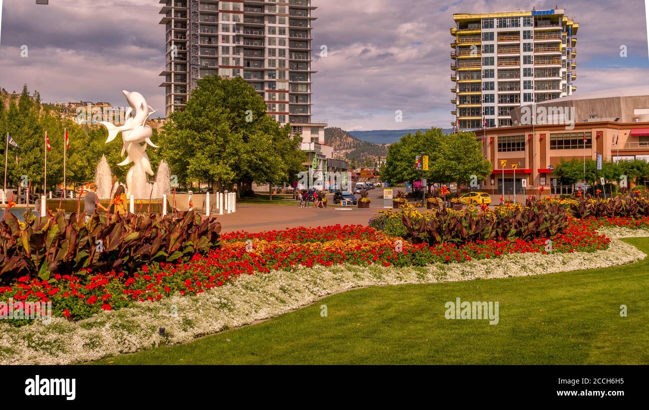 Flowers in the Garden of Rhapsody Plaza in the city of Kelowna Stock