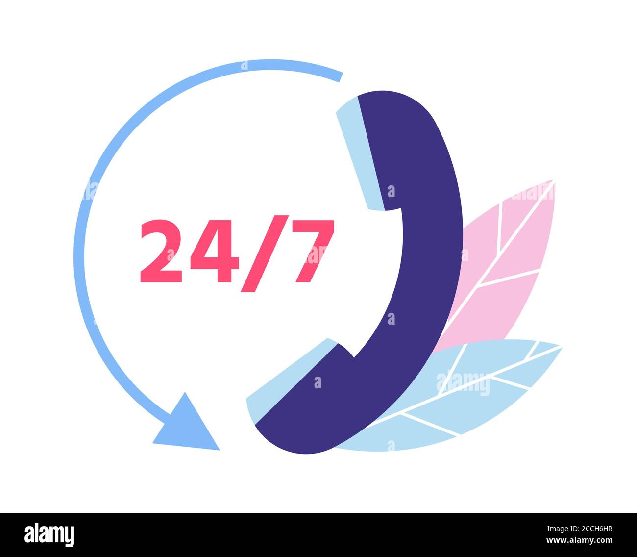 Customer support. 24 7 technical support. Phone call symbol for clients consultation. Personal assistance Stock Vector