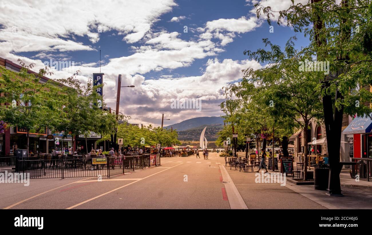Restaurant Patios lining the famous Bernard Avenue in downtown Kelowna