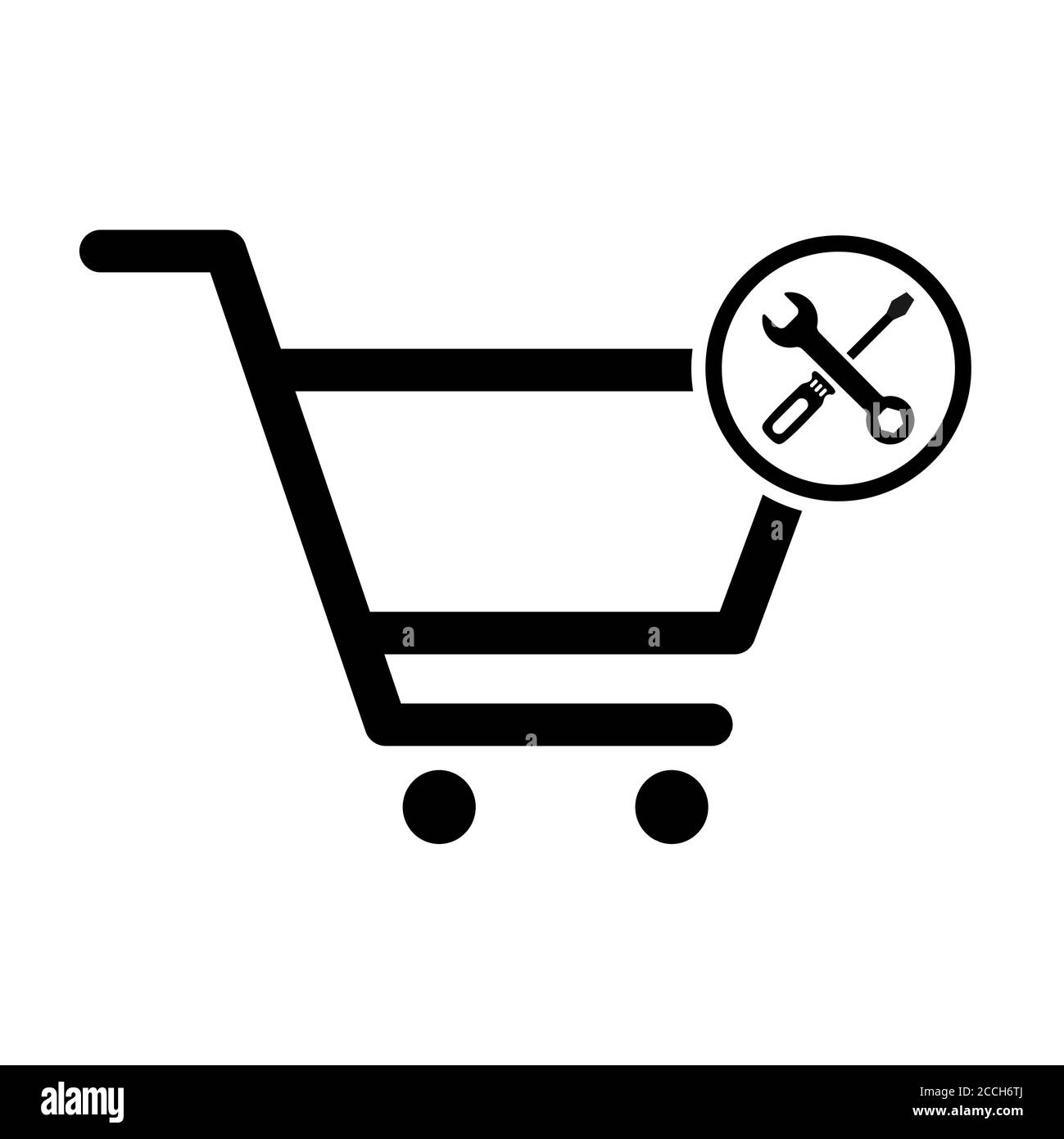 Shopping cart maintenance sale icon, market story shop vector