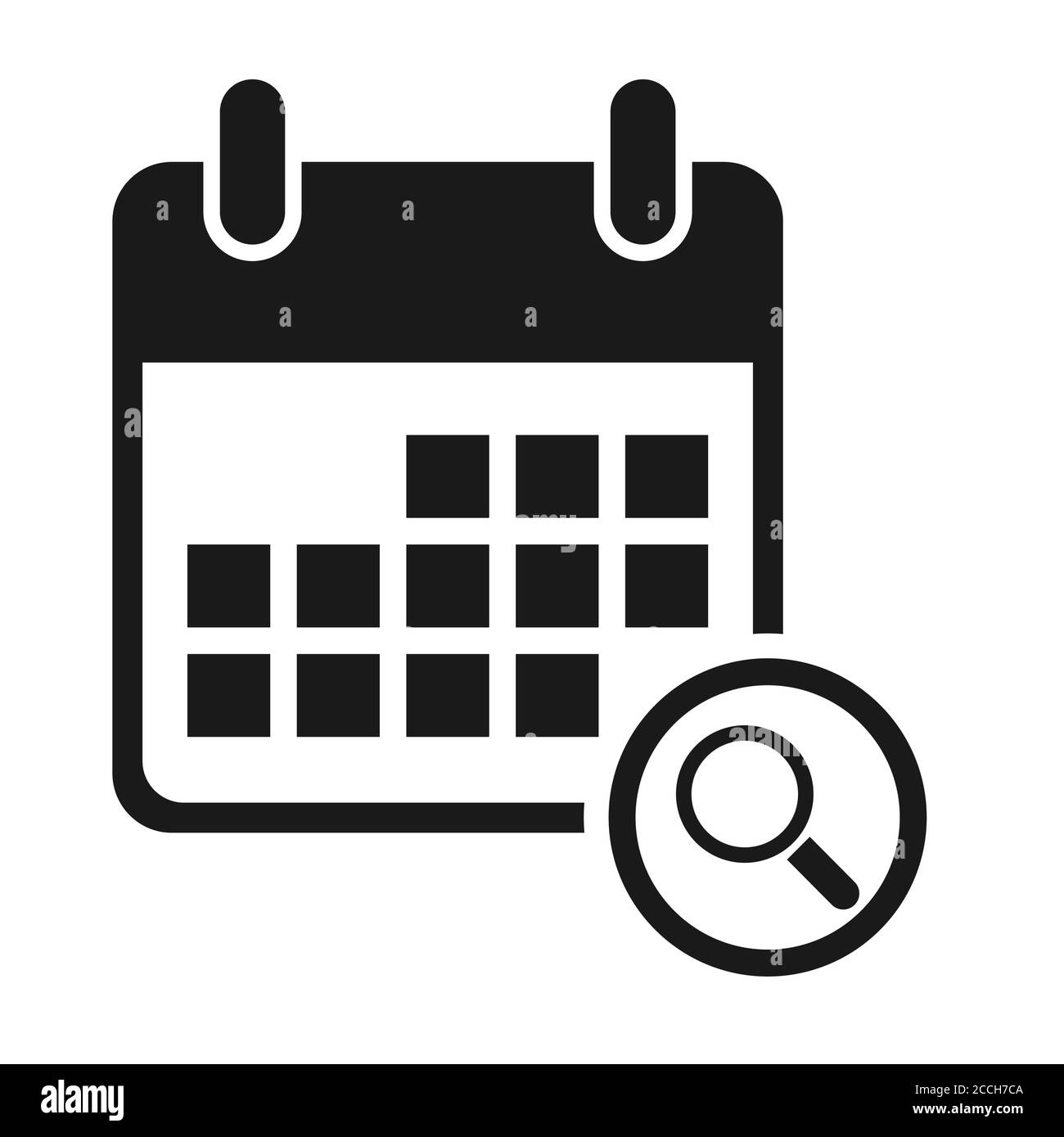 Calendar icon search, date event symbol isolated on white background