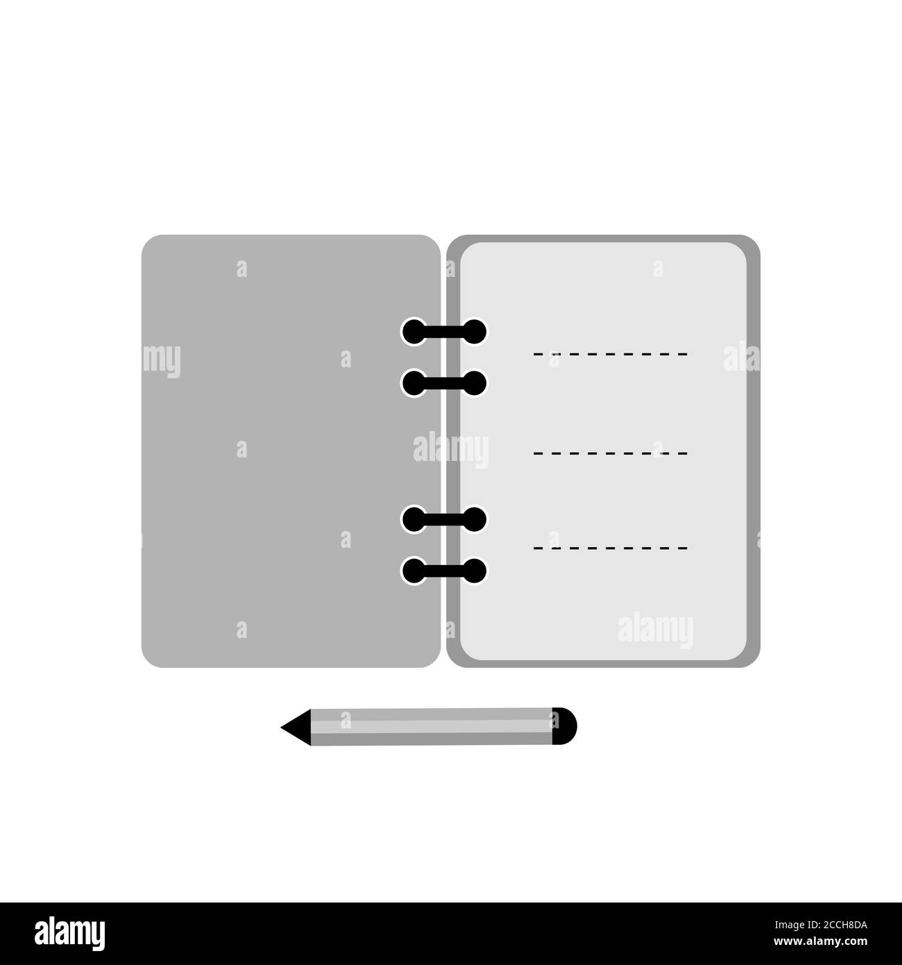 Exercise Book With Pen Icon. Flat Illustration in shades of grey color. Vector Stock Vector