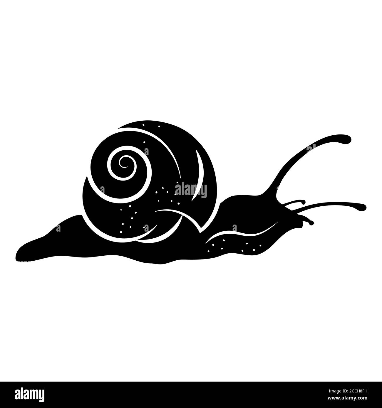 icon snail animal, hand drawn silhouette in black and white colours ...