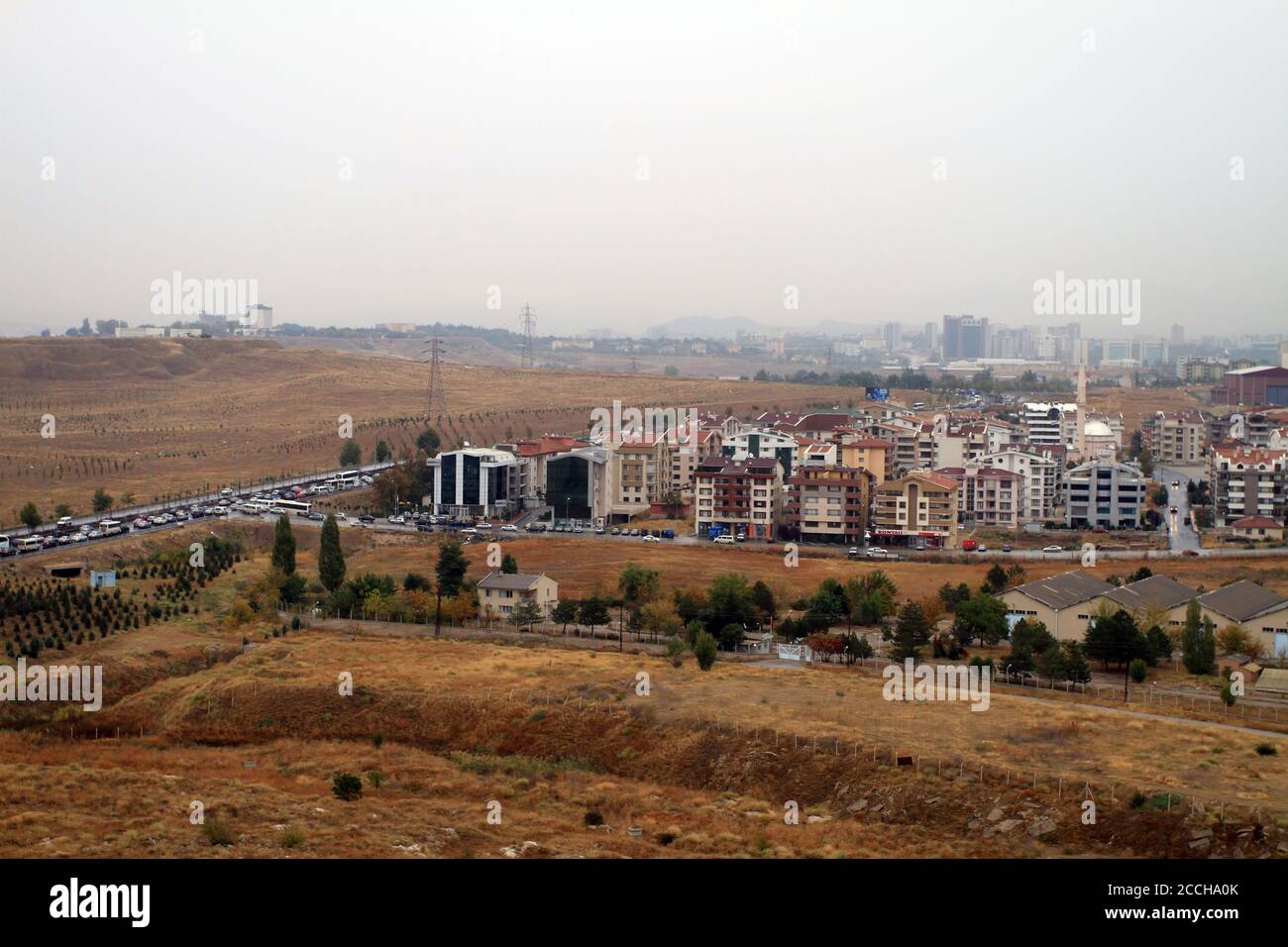 In Ankara's evening traffic, cars are barely moving. Busy morning traffic in Ankara. Stock Photo