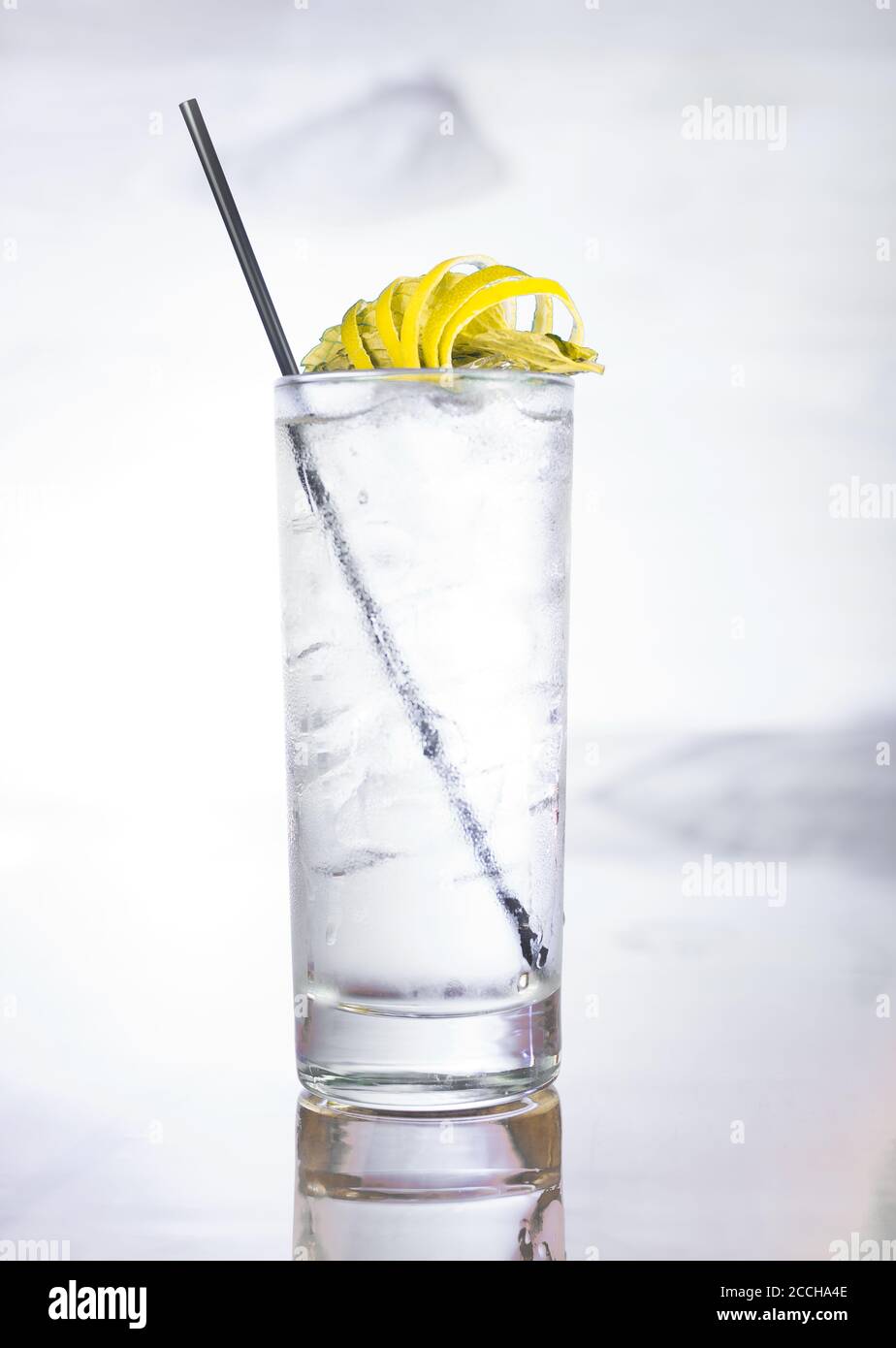 Freshmaker Cocktail A refreshing craft cocktail in a Collins glass with straw and lemon ...