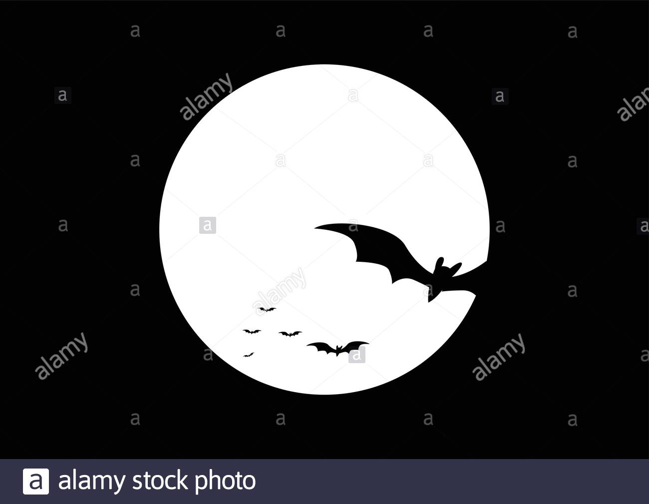Simple Black And White Illustration Of Bats Flying With A Full Moon In The Background For Halloween Theme And Background Stock Vector Image Art Alamy