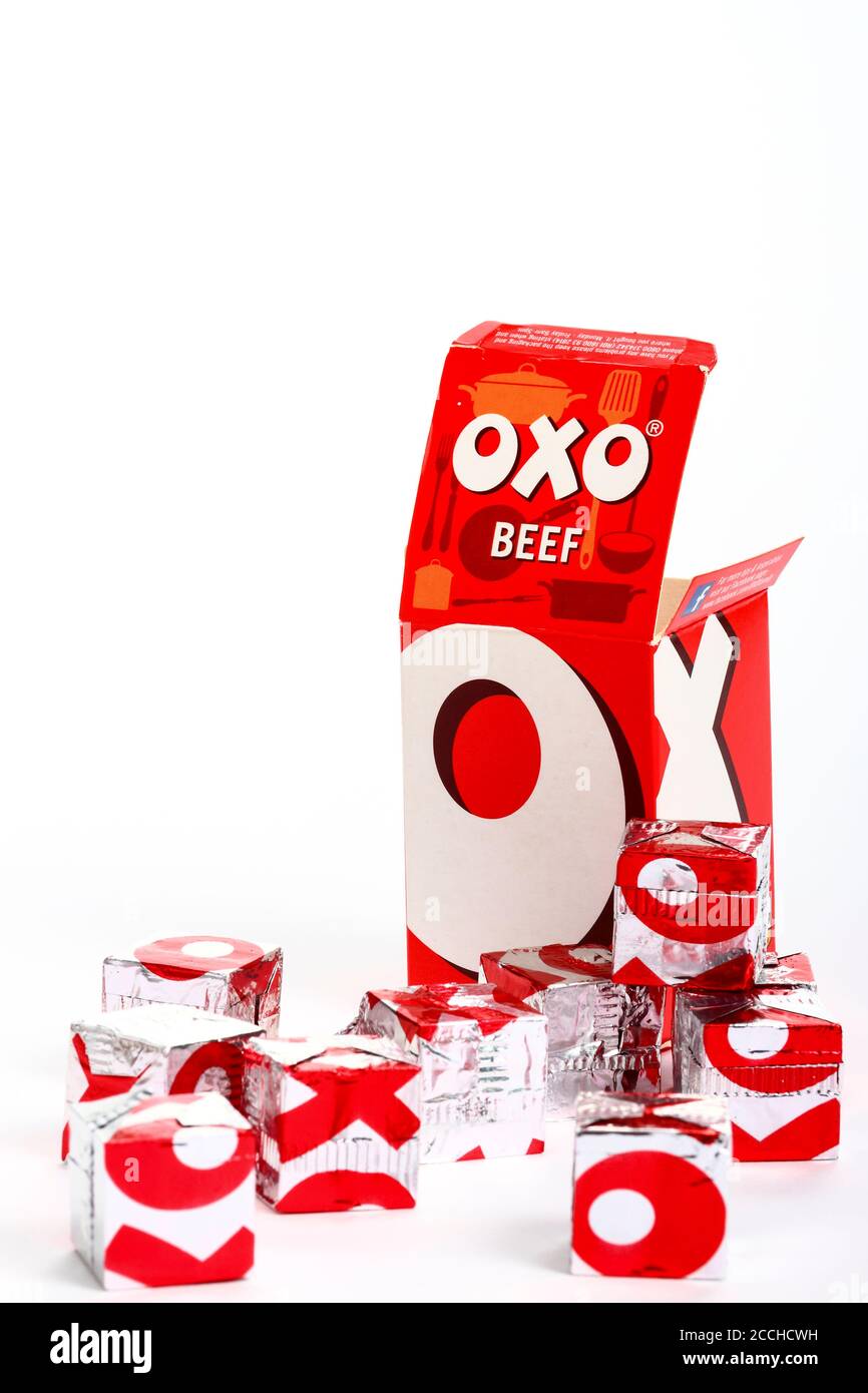 Box of OXO cubes beef gravy stock cubes isolated on a white background Stock  Photo - Alamy