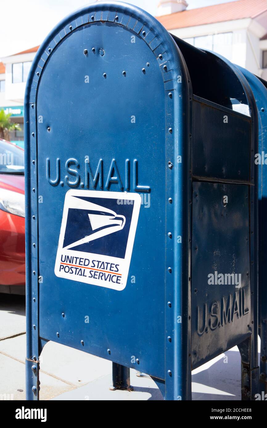 United States Postal Service mailbox. USPS under threat from Trump administration before the 2020 elections. Stock Photo
