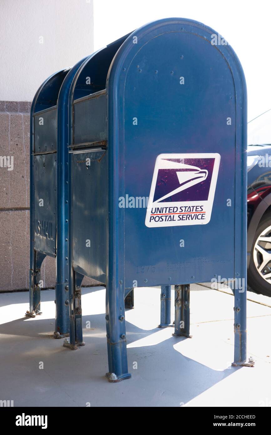 United States Postal Service mailbox. USPS under threat from Trump administration before the 2020 elections. Stock Photo