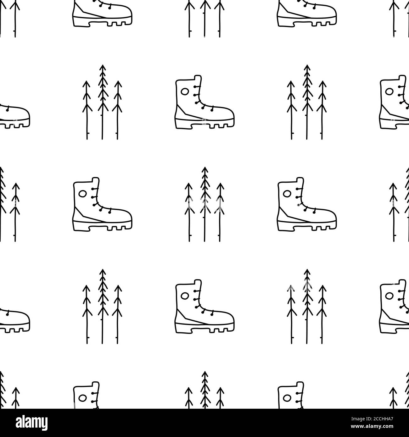 Vintage Hand drawn camping seamless pattern with retro camp boots and ...