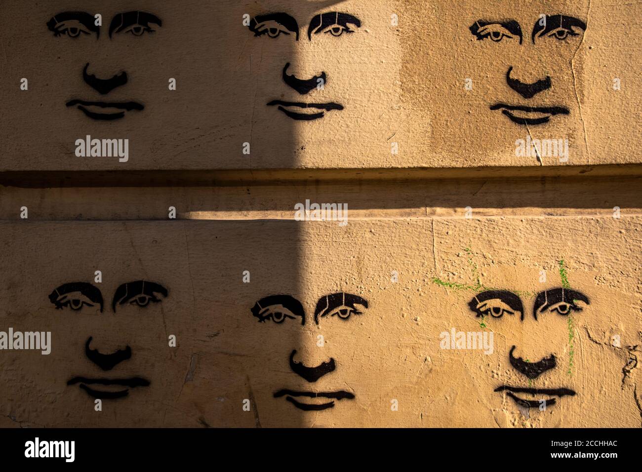 Moscow, Russia. 22nd of August, 2020 Graffiti with portrait of Vladimir Putin on building wall on Maroseyka street in the central Moscow, Russia Stock Photo