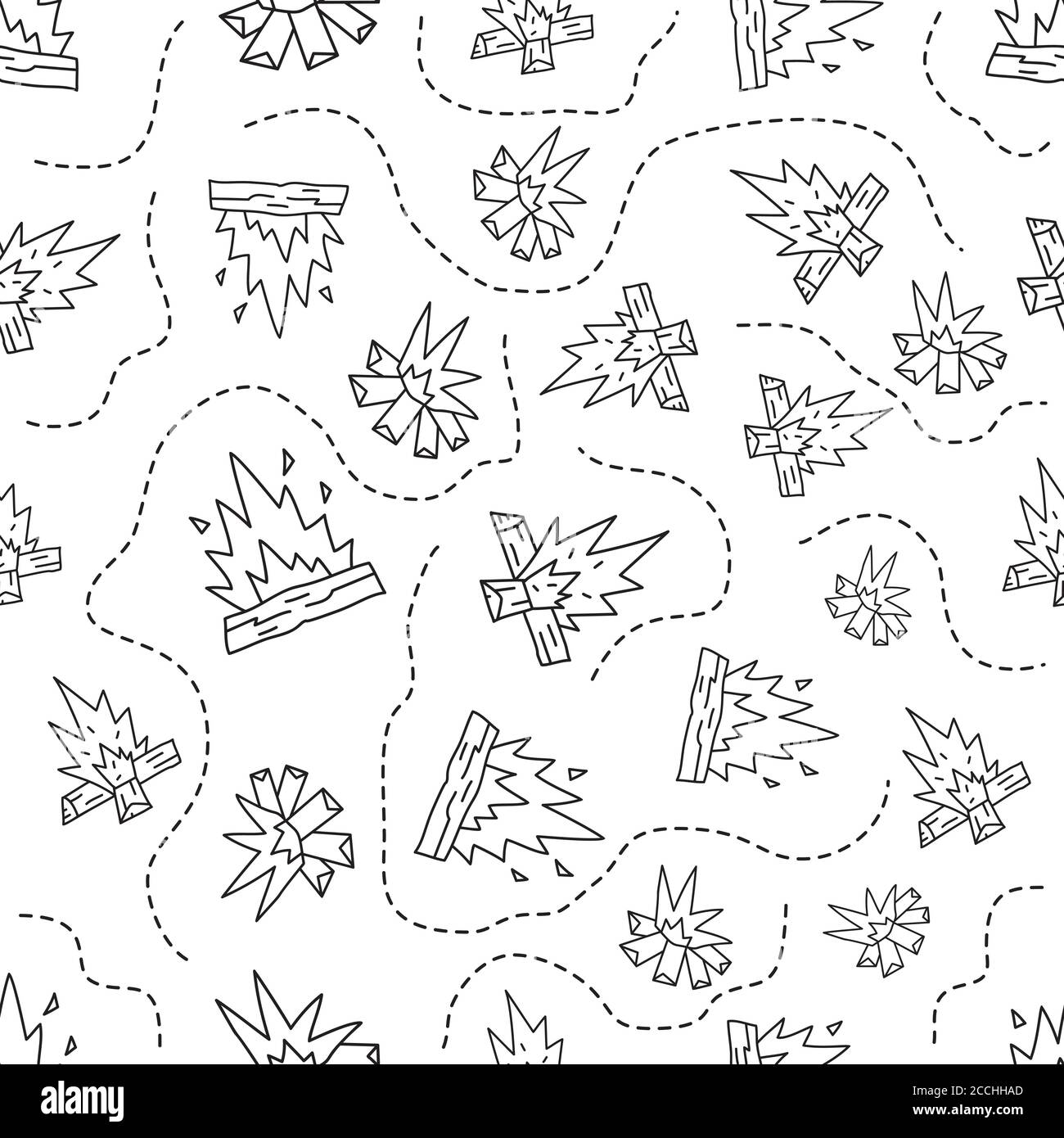 Vintage Hand drawn camping seamless pattern with retro camp fires ...