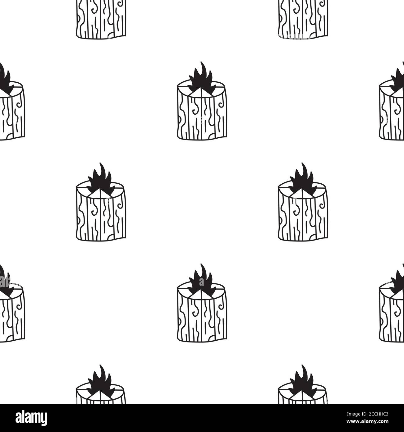 Vintage Hand drawn camping seamless pattern with retro camp fire, stump ...