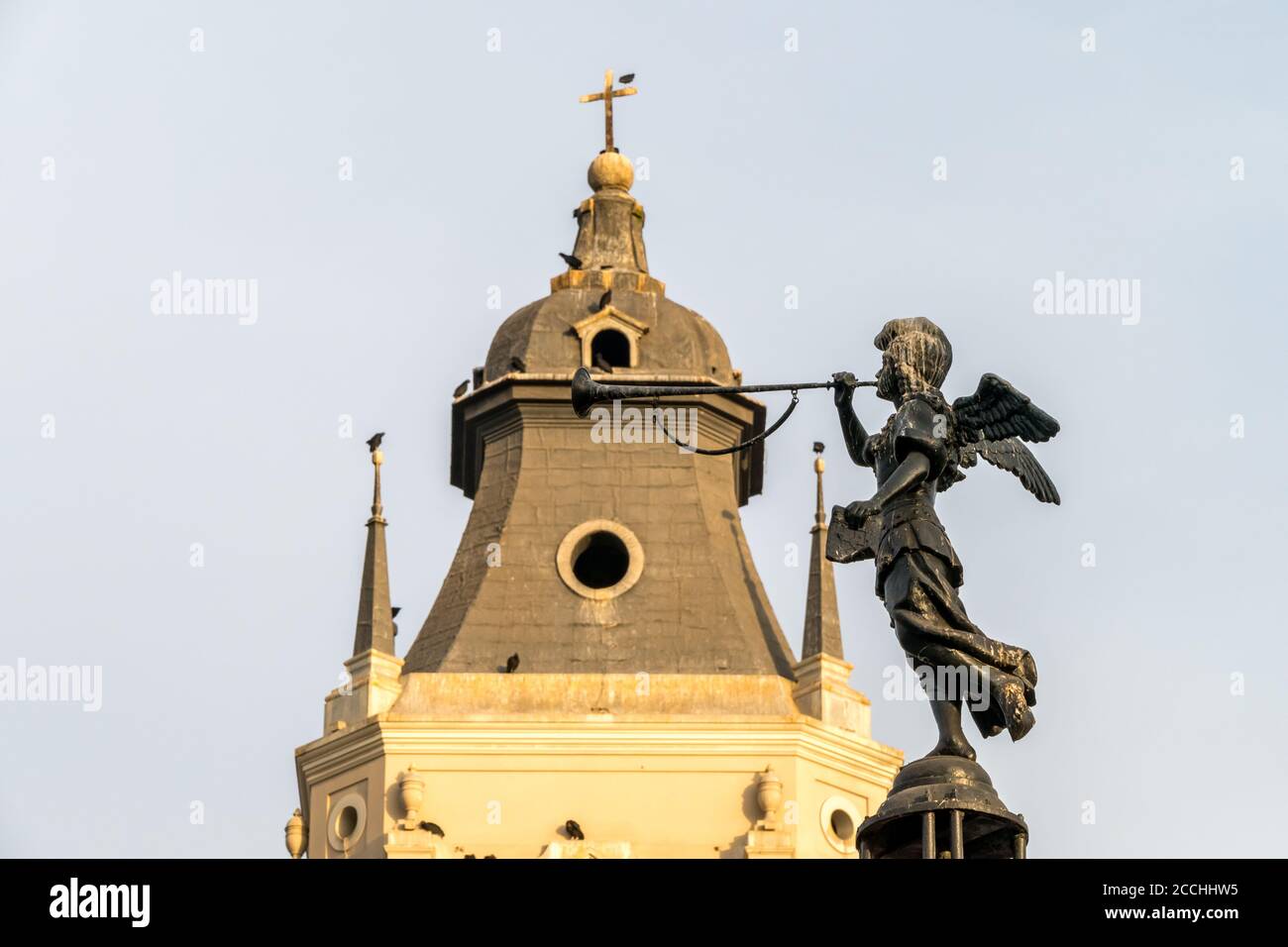 View of a statue in the historical central square of Lima, Peru Stock Photo