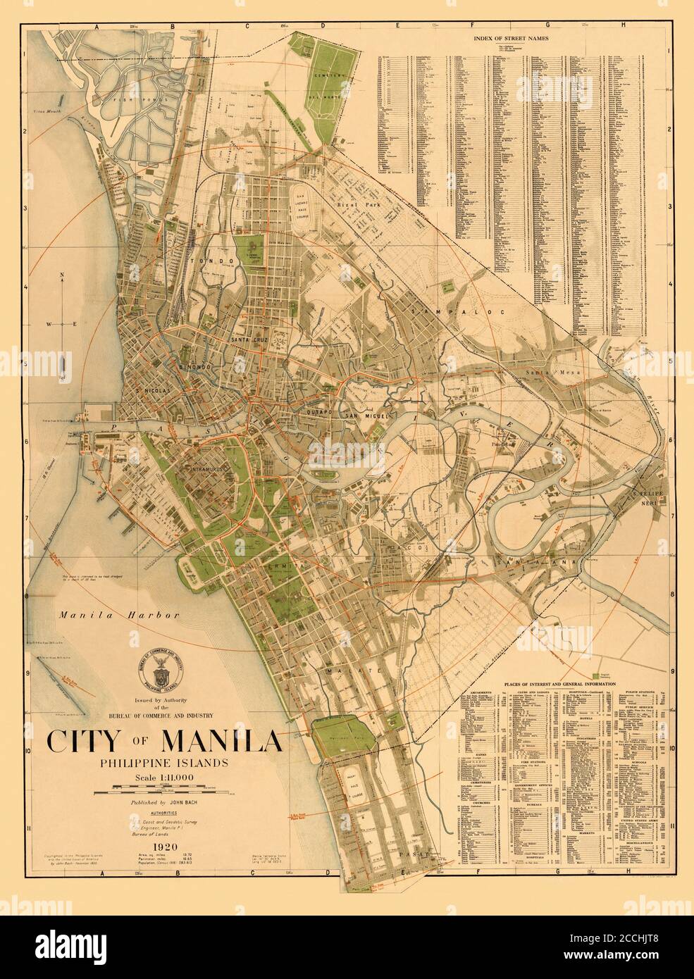 Map Of Manila 1920 Stock Photo