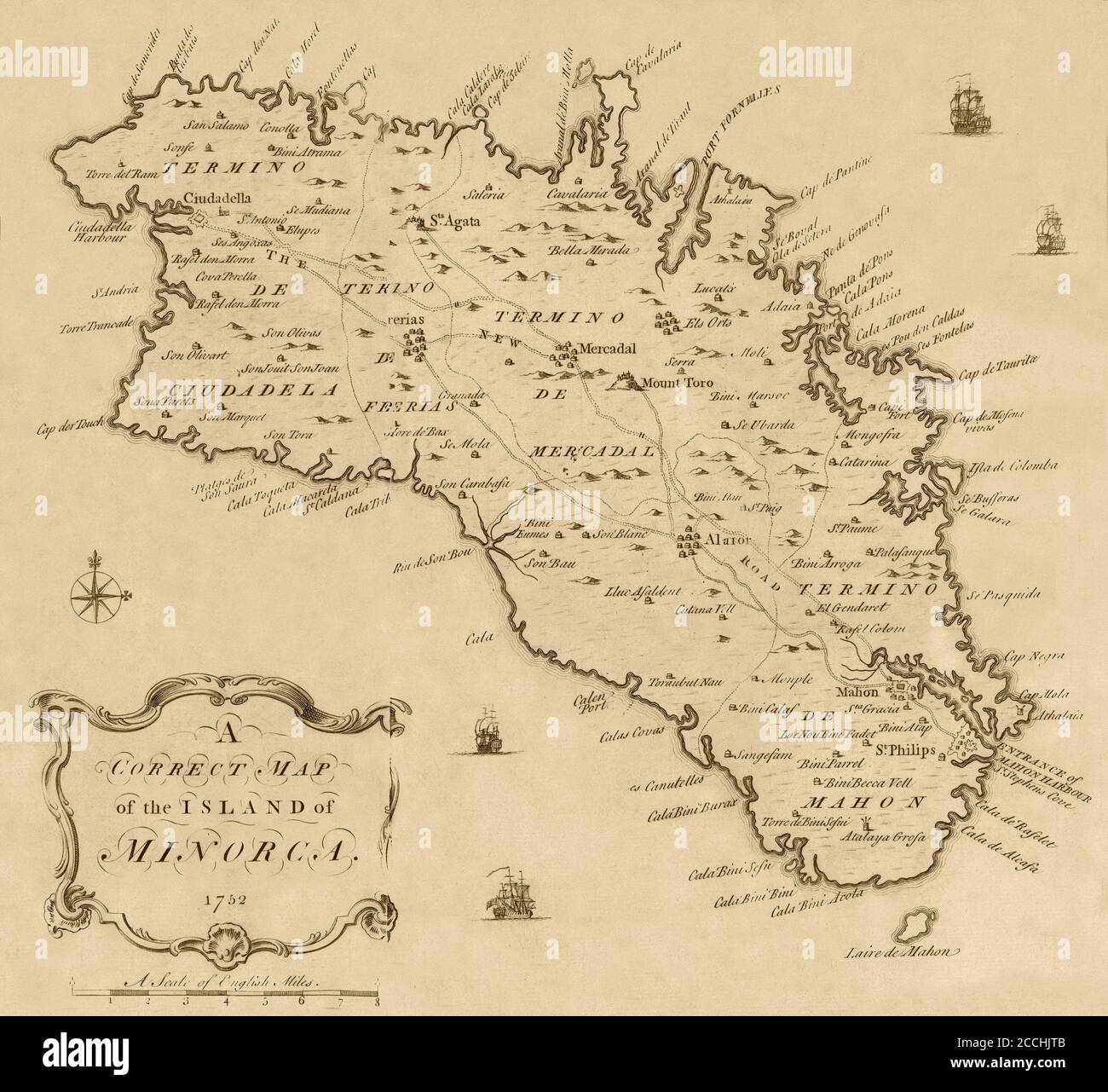 Map Of Minorca 1752 Stock Photo