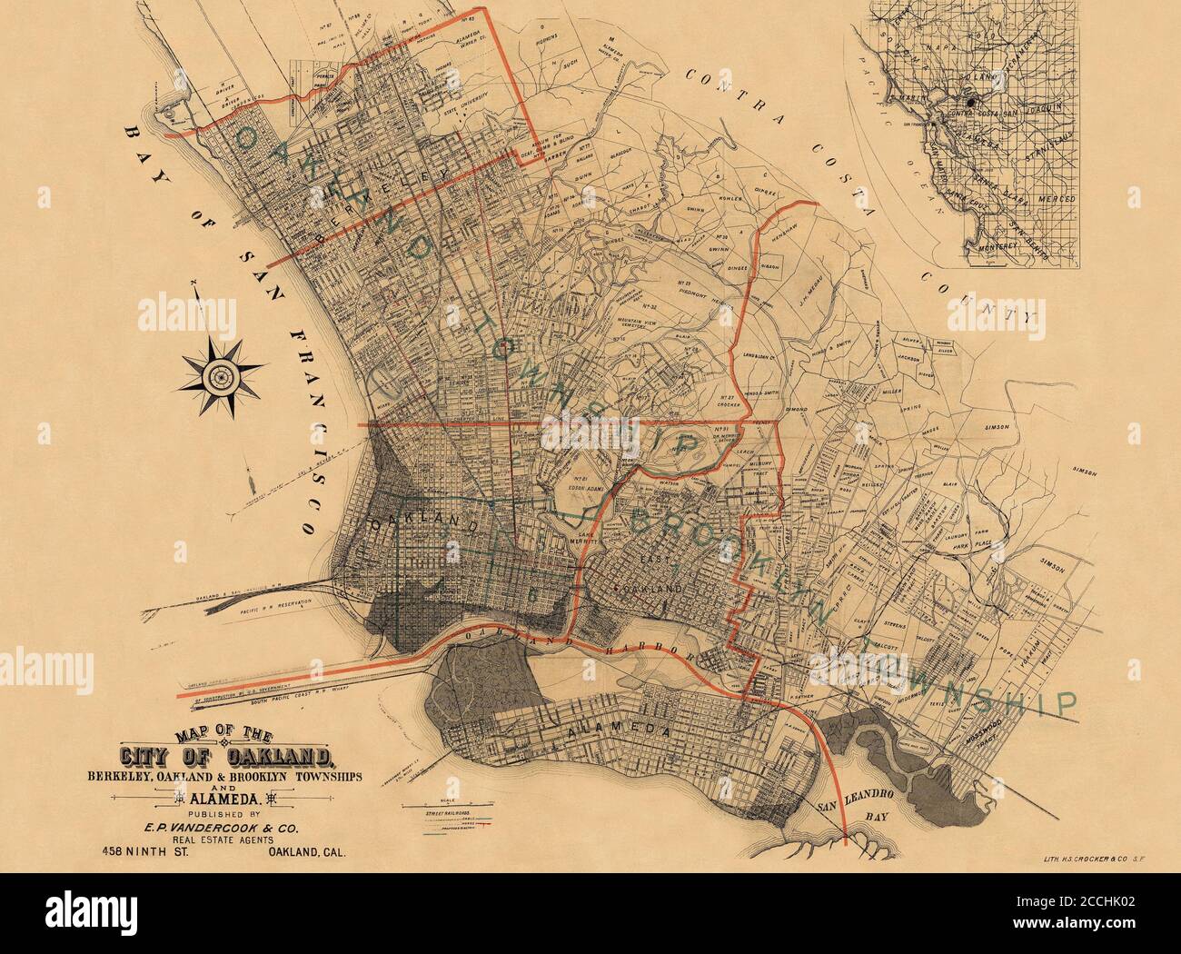 Map Of Oakland 1889 Stock Photo