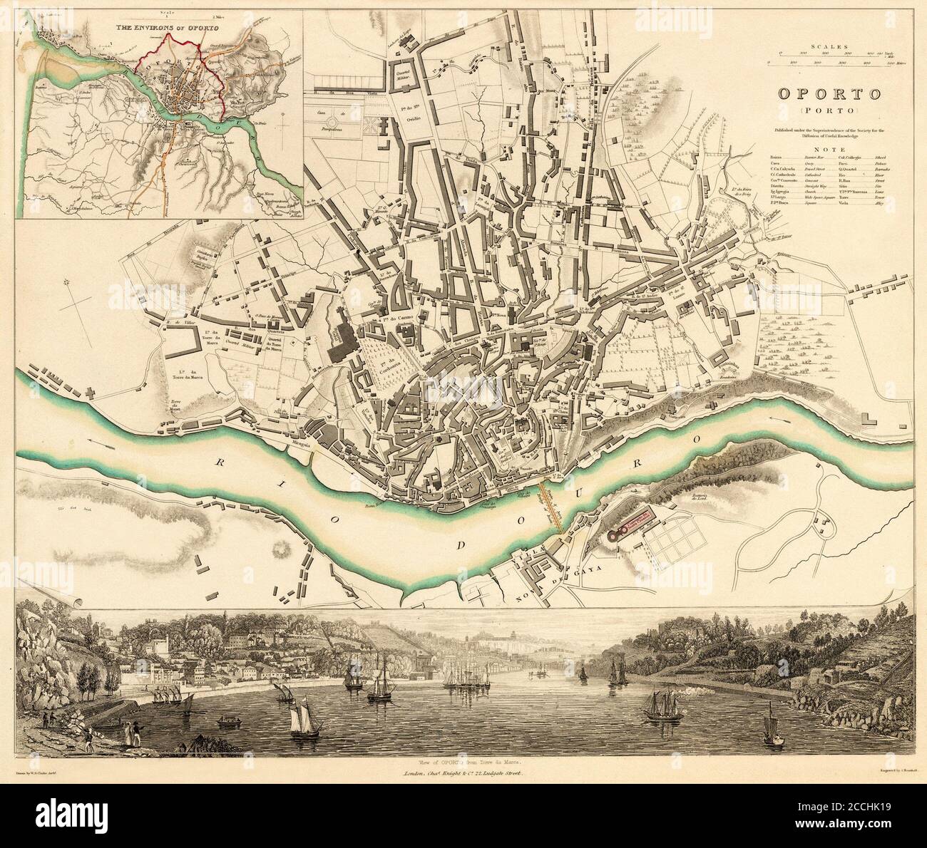 Map Of Porto 1833 Stock Photo