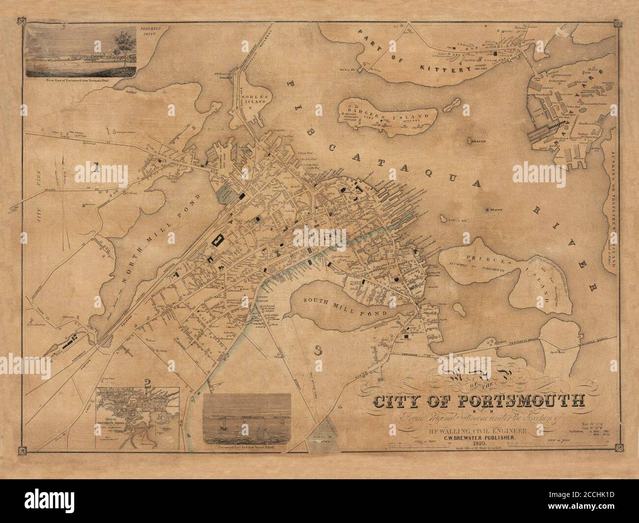 Map Of Portsmouth N H 1850 Stock Photo