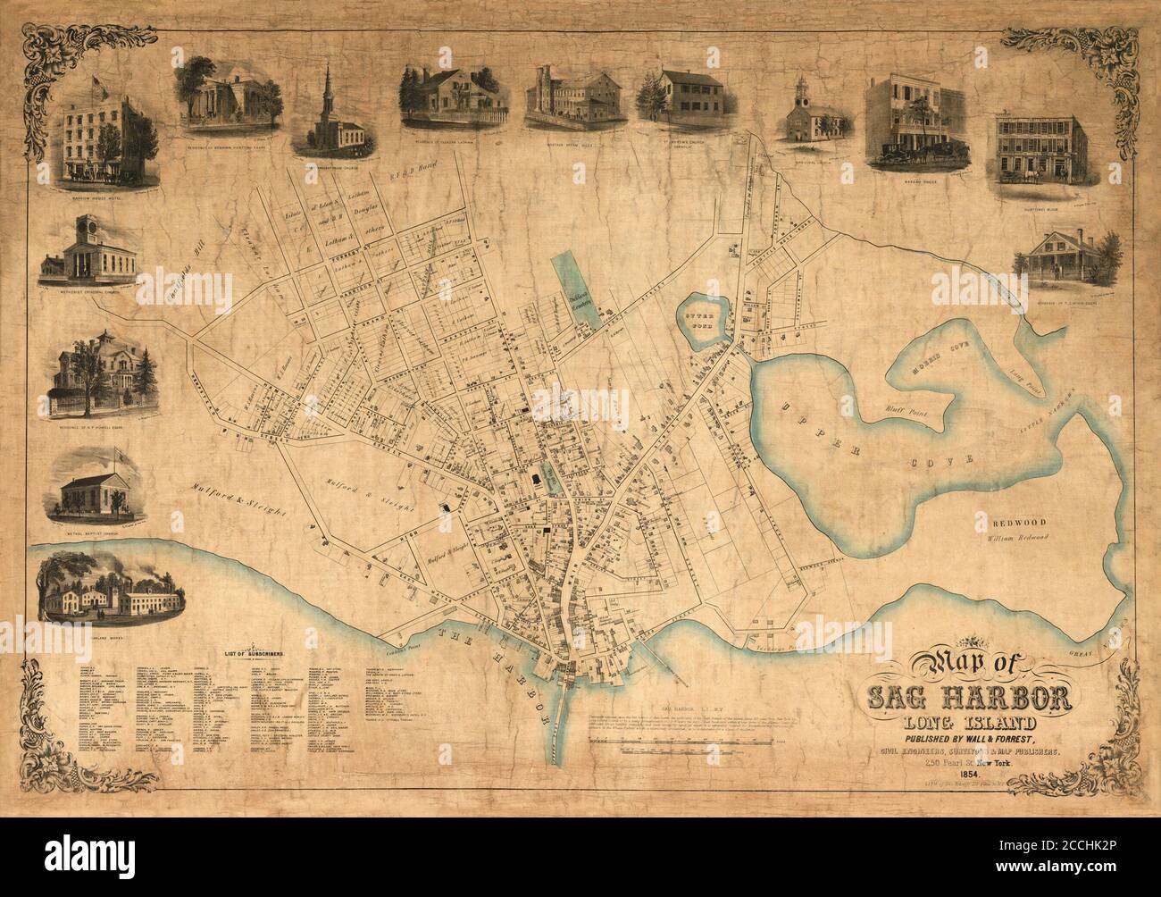 Map Of Sag Harbor 1854 Stock Photo