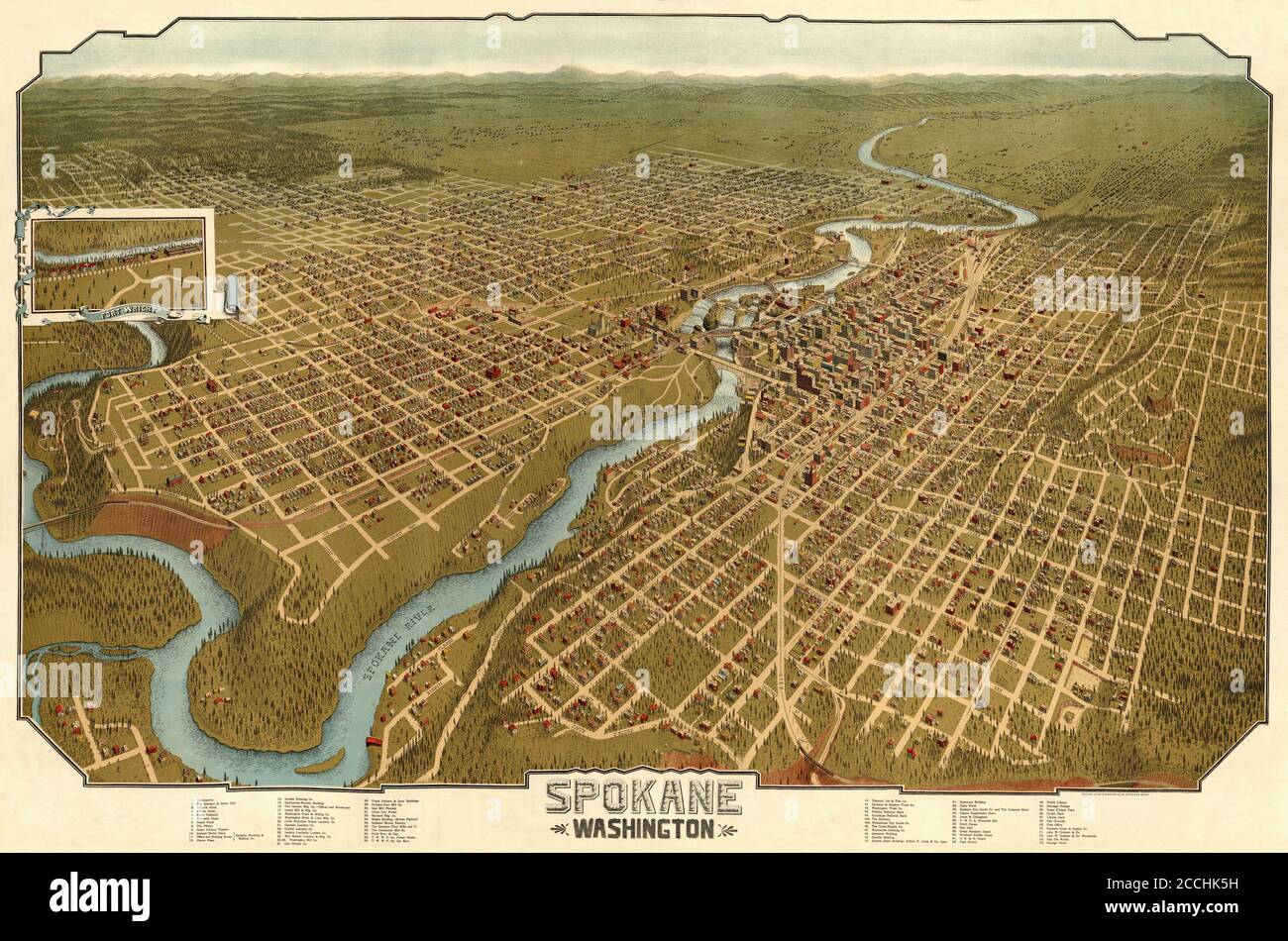 Map Of Spokane 1905 Stock Photo