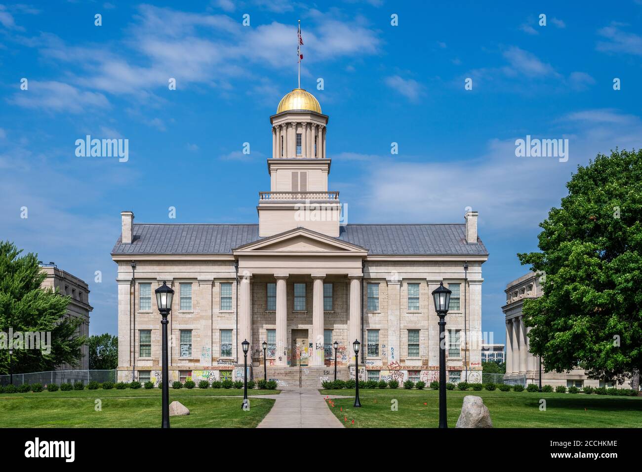 Iowa Old Capitol Building covered in Black Lives Matter graffiti Stock Photo
