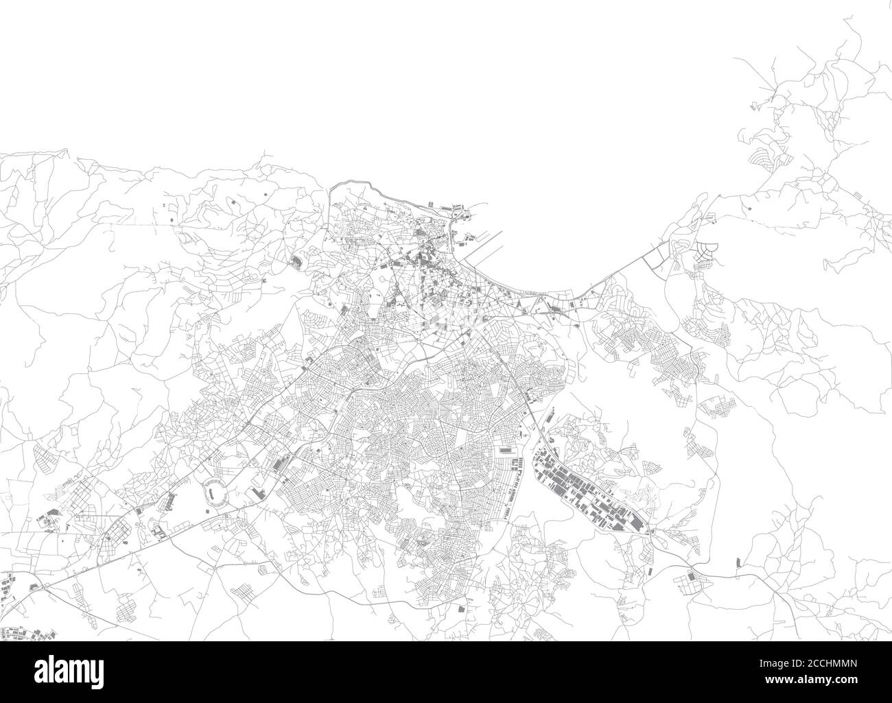 Map of Tangier, satellite view, city,  Morocco. Street and building Stock Vector
