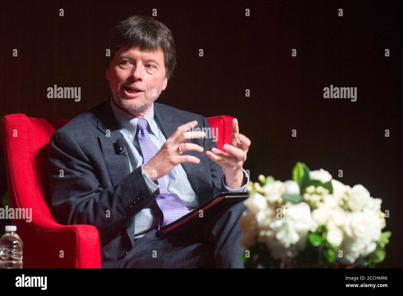 Documentary filmmaker Ken Burns during a conversation about the Vietnam War at the LBJ Presidential Library April 27, 2016 in Austin, Texas. Burns and his film team are nearing completion on a 10-part, 18-hour documentary series, The Vietnam War, to be aired on PBS. Stock Photo