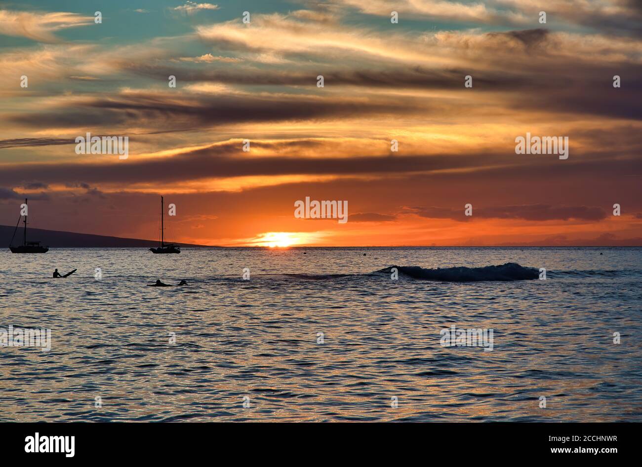 Dramatic sky at Lahaina harbor on Maui. Stock Photo